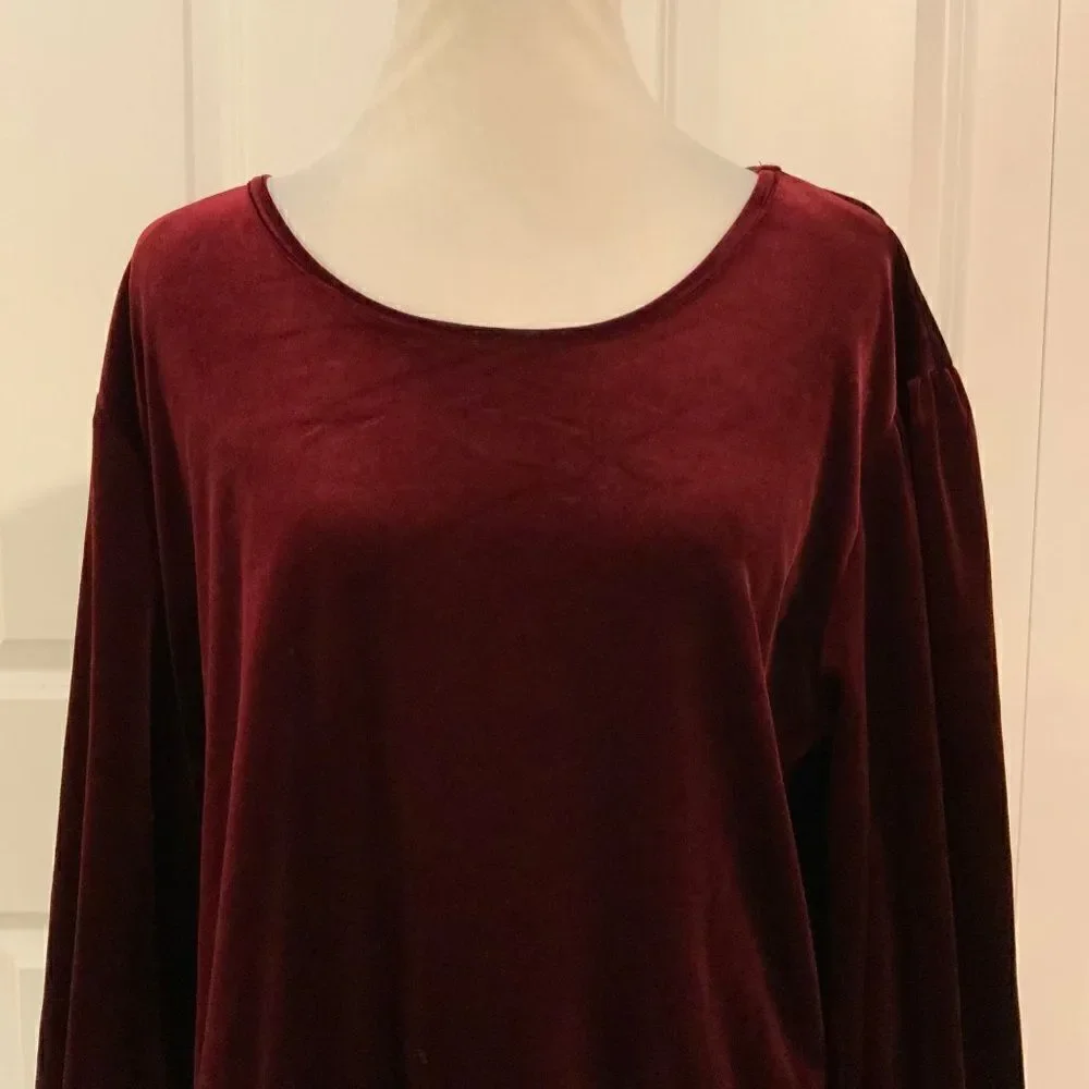 Band of Gypsies Burgundy Purple Velour Tie Hem Long Sleeve Top Medium